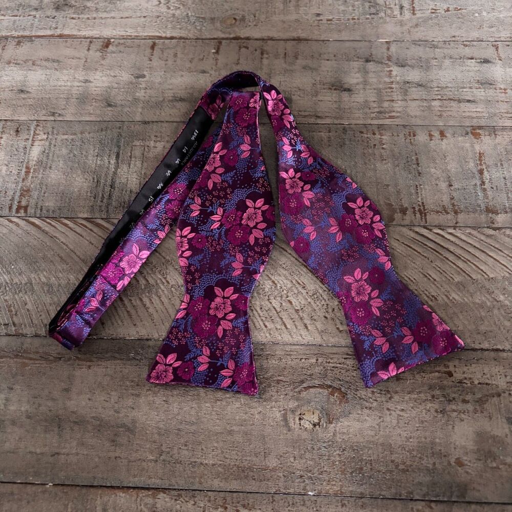 Hisdern Fuschia Floral Bow Tie Purple Adjustable
